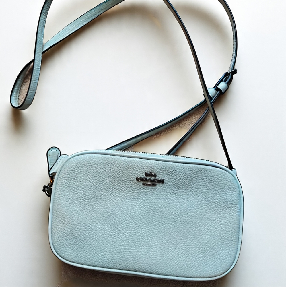 Coach Sadie Sky Blue Pebbled Leather Crossbody Bag